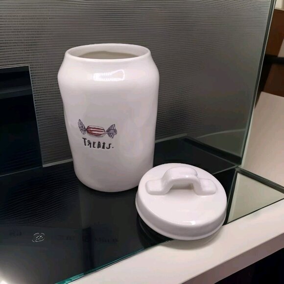 Rae Dunn Christmas Peppermint Candy “ Treats” Canister With Lid Retired 8”  USED - Picture 1 of 15